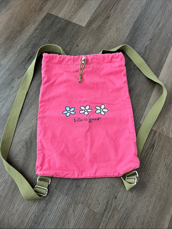 Life Is Good Handbags - Life Is Good Hot Pink Drawstring Backpack with Flower Print